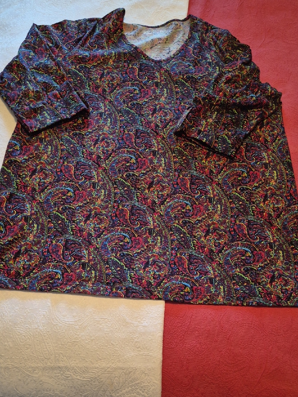 Ulla Popken Multicolor Paisley V-Neck 3/4vSleeve Tunic